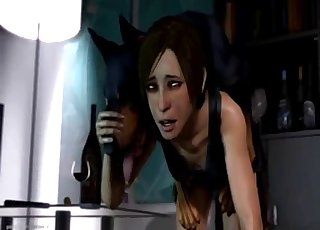 Slutty brunette fucked by an aggressive dog