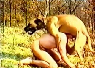 Dude seducing his own dog in the forest