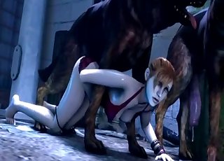 Redheaded 3D beauty raped by dogs