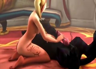 Blond-haired 3D slut jerks a dog