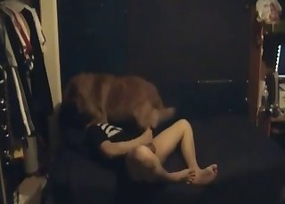 Dude jerks it while making out with a dog