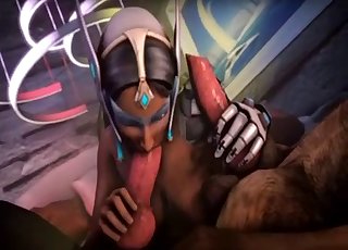 Overwatch-looking slut fucks dogs