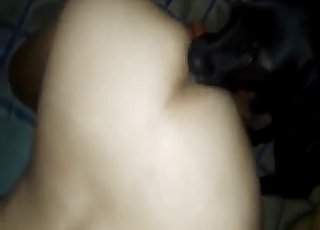 A black dog and a hot lady have nasty sex