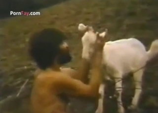 Udendørs vintage bestiality porn med ged sex, svedig hud og dyb passion i naturen