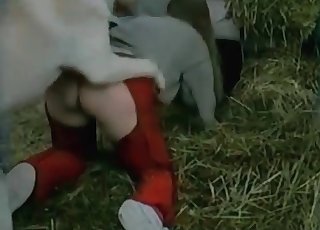 This whore wears red pants and gets banged in doggy style