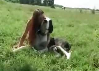 Large canine is having sex with a hot slim zoophile