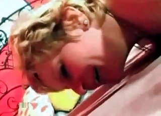 Cute little blonde slut having sexual enjoyment with a pet