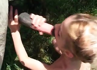 Slut used a horse dick as a sex toy