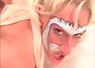 Sexy hungry doggy is licking their faces