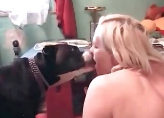 Blonde and her doggy in the bed