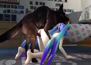 3D loli fucks a big-dicked doggy on cam